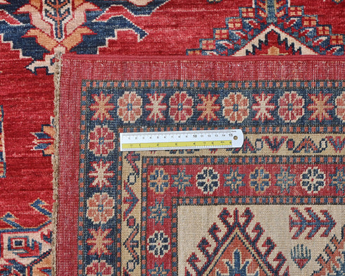 10x14 Red Kazak Afghan Hand Knotted Geometric Wool Area Rug